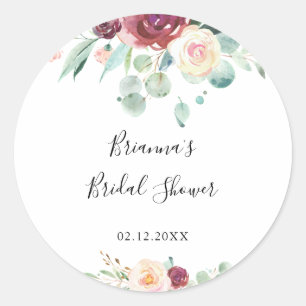 Contemporary Eucalyptus Floral Bridal Shower Favor Classic Round Sticker