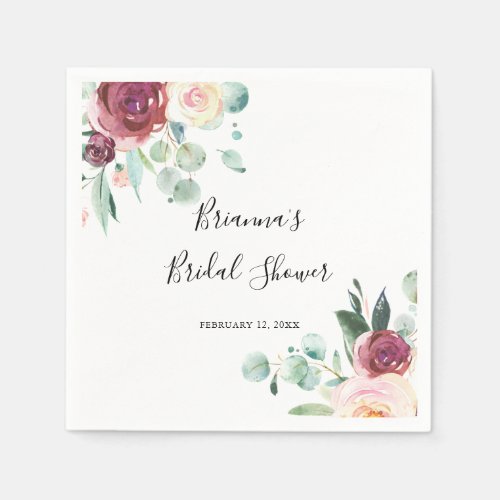 Contemporary Eucalyptus Floral Bridal Shower Napkins