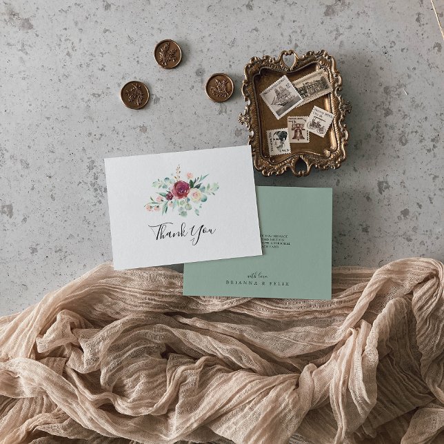 Contemporary Eucalyptus Floral Flat Wedding Thank You Card (Creator Uploaded)