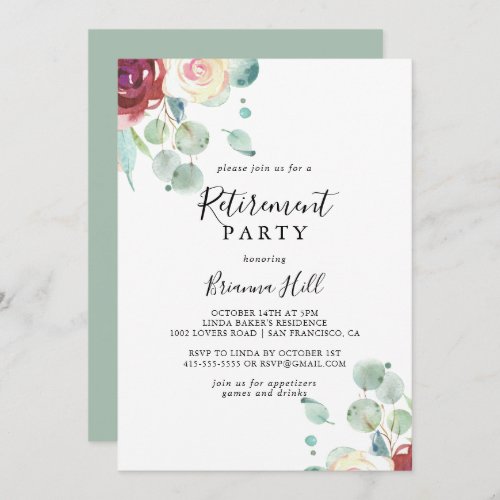 Contemporary Eucalyptus Floral Retirement Party Invitation