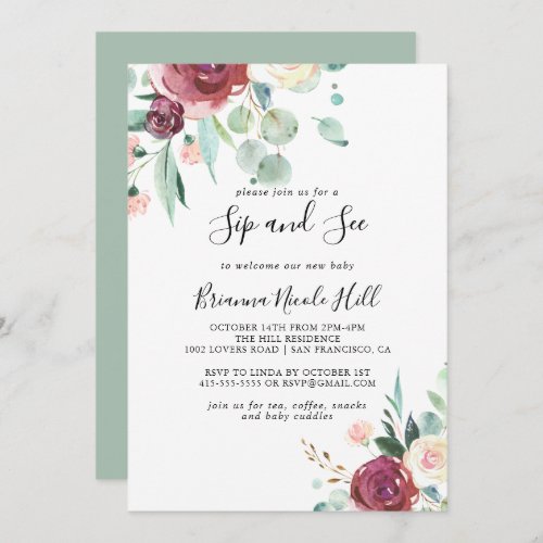 Contemporary Eucalyptus Floral Sip and See Invitation