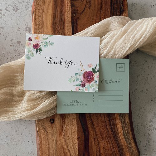 Contemporary Eucalyptus Floral Thank You Postcard