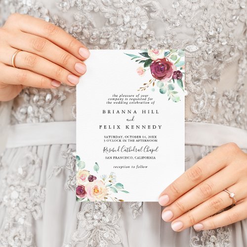 Contemporary Eucalyptus Floral Traditional Wedding Invitation