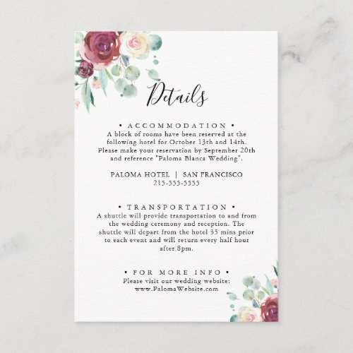 Contemporary Eucalyptus Floral Wedding Details Enclosure Card