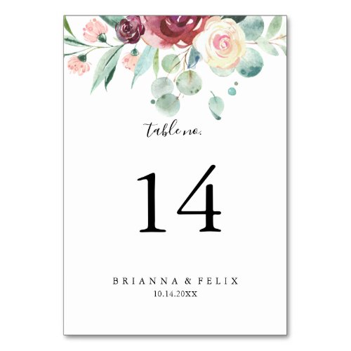 Contemporary Eucalyptus Floral Wedding Table Number