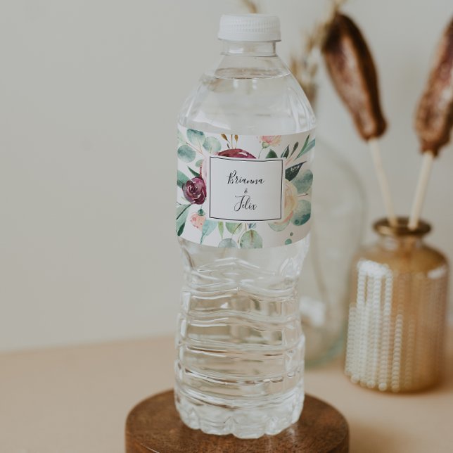Contemporary Eucalyptus Floral Wedding Water Bottle Label (Creator Uploaded)