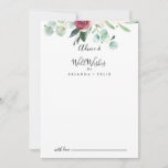 Contemporary Eucalyptus Floral Wedding Well Wishes Advice Card<br><div class="desc">This contemporary eucalyptus floral wedding well wishes advice card is perfect for a simple wedding. The design features watercolor purple, blush, bordo and burgundy delightful peonies with green eucalyptus leaves, inspiring artistic beauty. These cards are perfect for a wedding, bridal shower, baby shower, graduation party & more. Personalize the cards...</div>