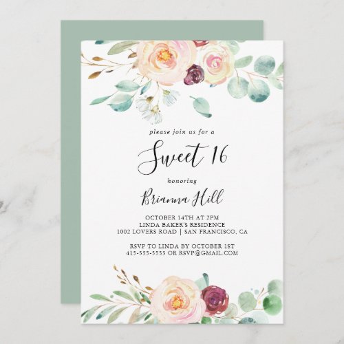 Contemporary Eucalyptus Sweet 16 Birthday Party Invitation