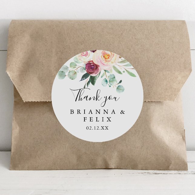Contemporary Eucalyptus Thank You Wedding Favor Classic Round Sticker (Creator Uploaded)