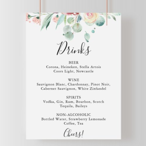 Contemporary Eucalyptus Wedding Drinks Menu Sign