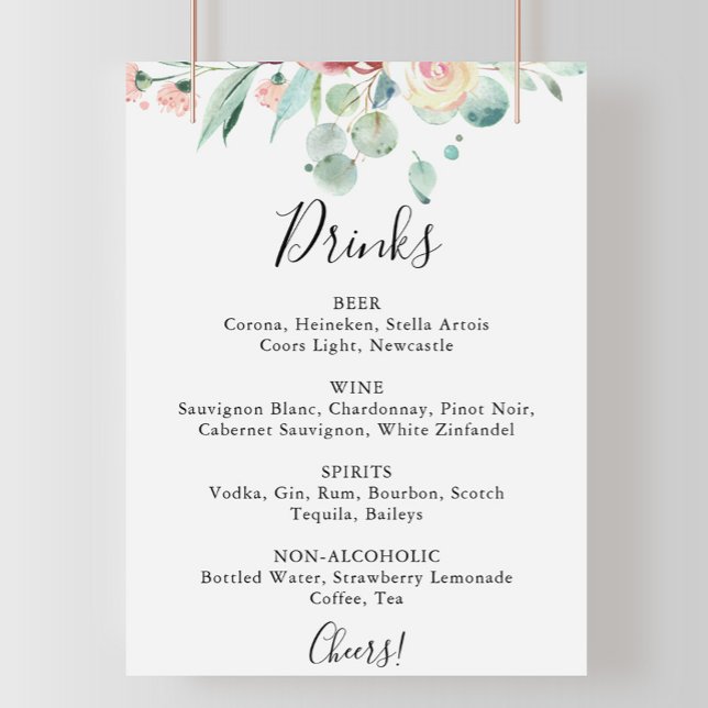 Contemporary Eucalyptus Wedding Drinks Menu Sign (Creator Uploaded)