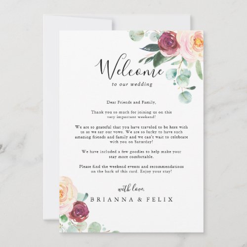 Contemporary Eucalyptus Wedding Welcome Letter