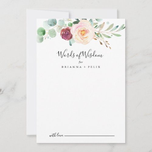 Contemporary Eucalyptus Wedding Words of Wisdom Advice Card