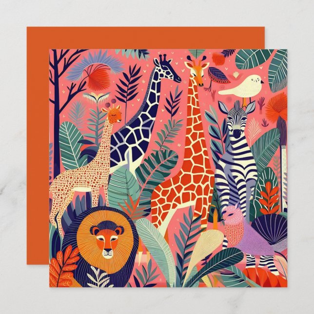 Contemporary exotic animals and birds 1 pink card (Front/Back)