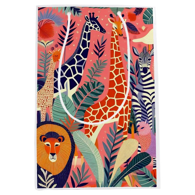Contemporary exotic animals and birds 1 pink medium gift bag (Front)