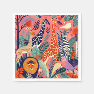 Contemporary exotic animals and birds 1 pink napkins