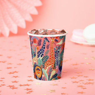 Contemporary exotic animals and birds 1 pink paper cups