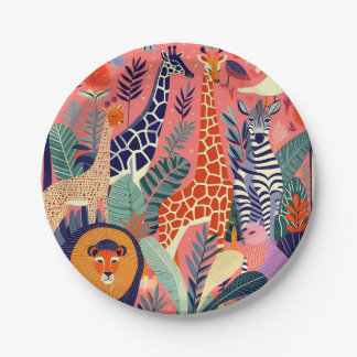 Contemporary exotic animals and birds 1 pink paper plates