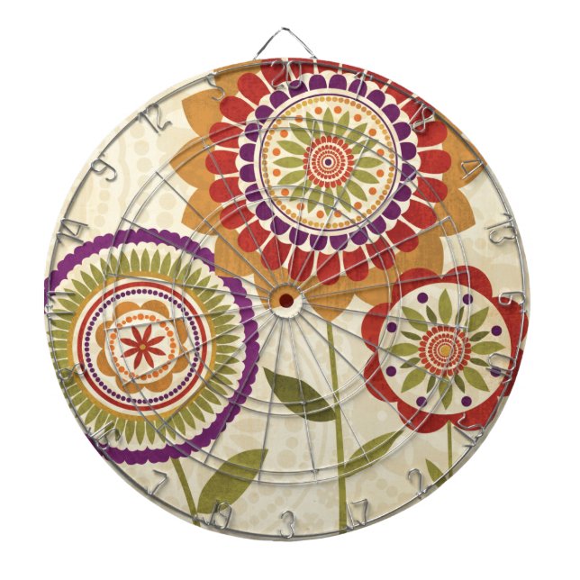 Contemporary Fall Flowers Dartboard With Darts (Front)