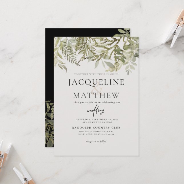Contemporary Fall Foliage Wedding Invitation (Front/Back In Situ)