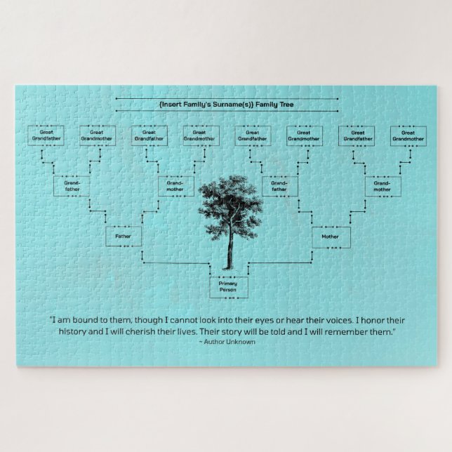 Contemporary Family Tree: Aqua Jigsaw Puzzle (Horizontal)