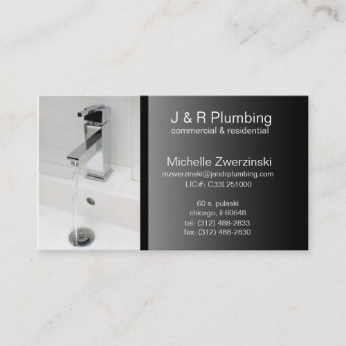 contemporary faucet plumbing business card
