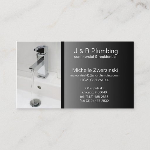 Customizable contemporary faucet plumbing business card
