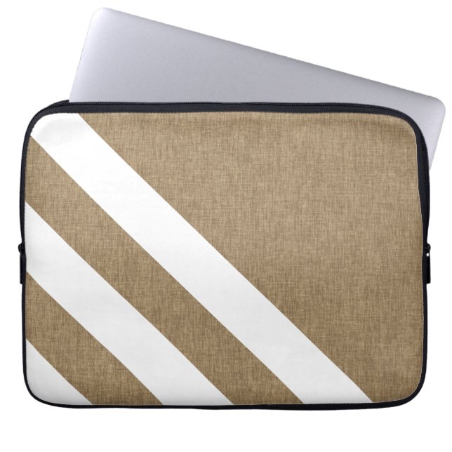 Contemporary Faux Burlap White Stripes Laptop Sleeve (Front)