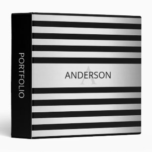 Contemporary Faux Silver Ombre Stripes & Black 3 Ring Binder