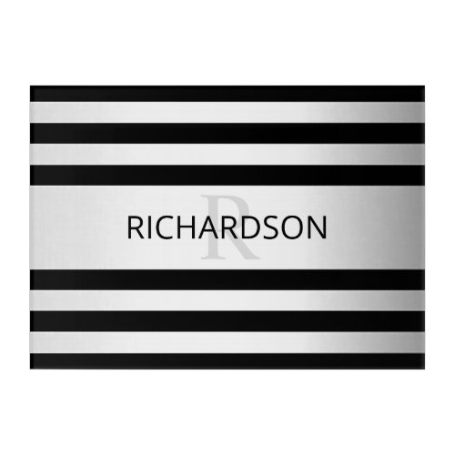 Contemporary Faux Silver Ombre Stripes  Black Acrylic Print