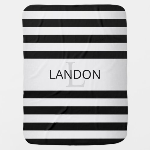 Contemporary Faux Silver Ombre Stripes  Black Baby Blanket