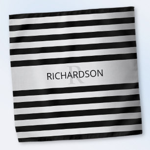 Contemporary Faux Silver Ombre Stripes & Black Bandana