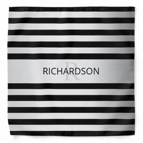 Contemporary Faux Silver Ombre Stripes  Black Bandana