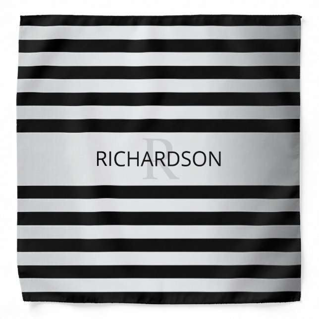 Contemporary Faux Silver Ombre Stripes & Black Bandana (Front)