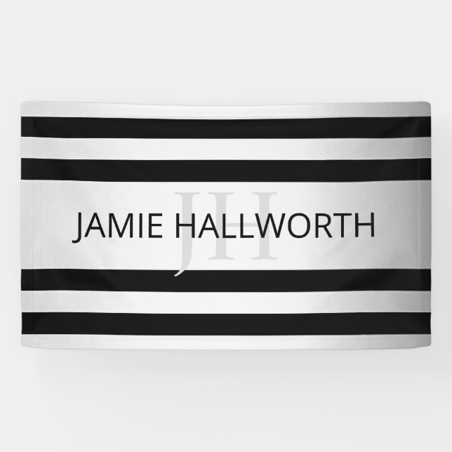 Contemporary Faux Silver Ombre Stripes & Black Banner (Horizontal)