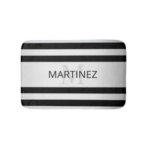 Contemporary Faux Silver Ombre Stripes & Black Bath Mat