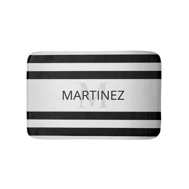 Contemporary Faux Silver Ombre Stripes & Black Bath Mat (Front)