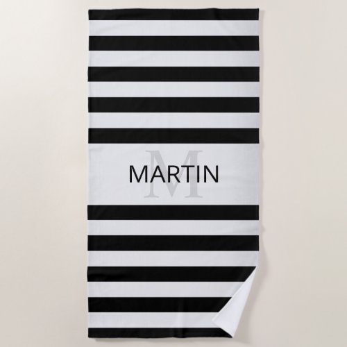 Contemporary Faux Silver Ombre Stripes  Black Beach Towel