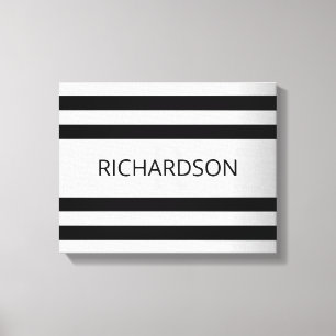 Contemporary Faux Silver Ombre Stripes & Black Canvas Print