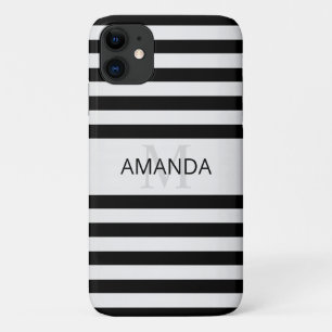 Contemporary Faux Silver Ombre Stripes & Black iPhone 11 Case