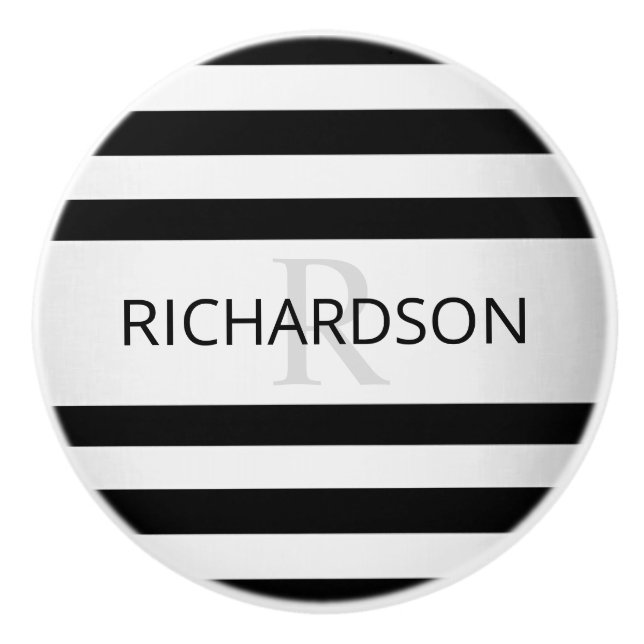 Contemporary Faux Silver Ombre Stripes & Black Ceramic Knob (Front)