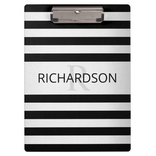 Contemporary Faux Silver Ombre Stripes  Black Clipboard