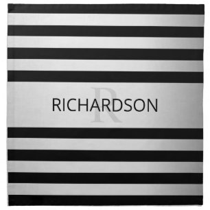 Contemporary Faux Silver Ombre Stripes & Black Cloth Napkin