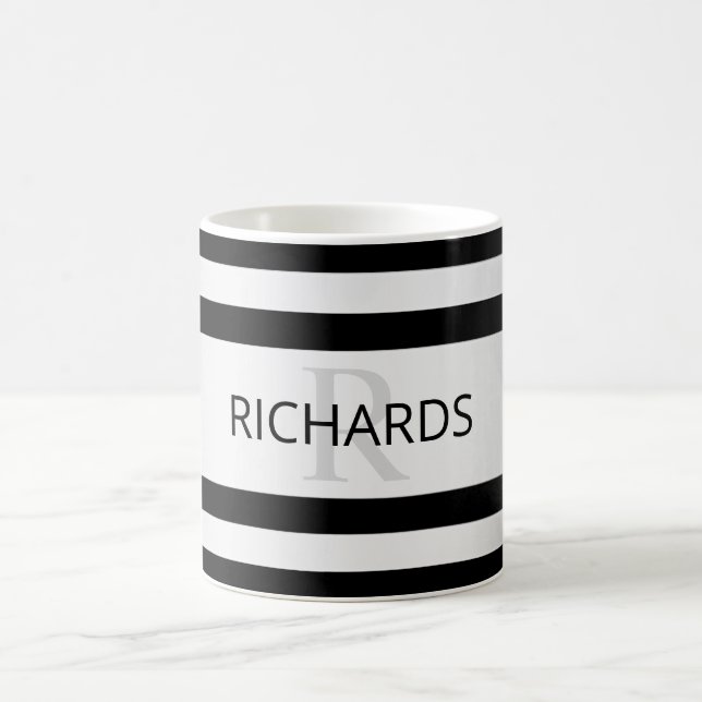Contemporary Faux Silver Ombre Stripes & Black Coffee Mug (Center)