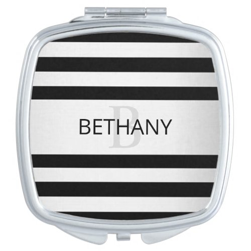 Contemporary Faux Silver Ombre Stripes  Black Compact Mirror