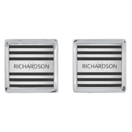 Contemporary Faux Silver Ombre Stripes &amp; Black Cufflinks