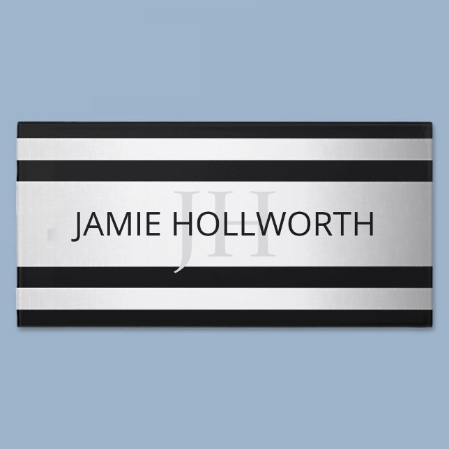 Contemporary Faux Silver Ombre Stripes & Black Door Sign (Creator Uploaded)