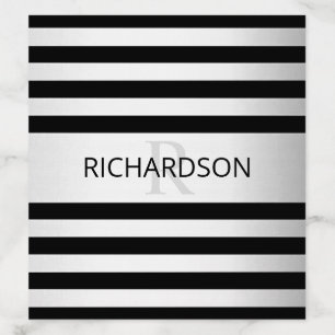 Contemporary Faux Silver Ombre Stripes & Black Envelope Liner