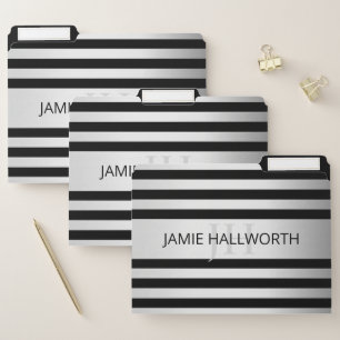 Contemporary Faux Silver Ombre Stripes & Black File Folder