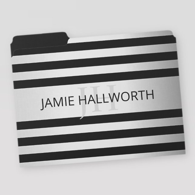 Contemporary Faux Silver Ombre Stripes & Black File Folder (Creator Uploaded)
